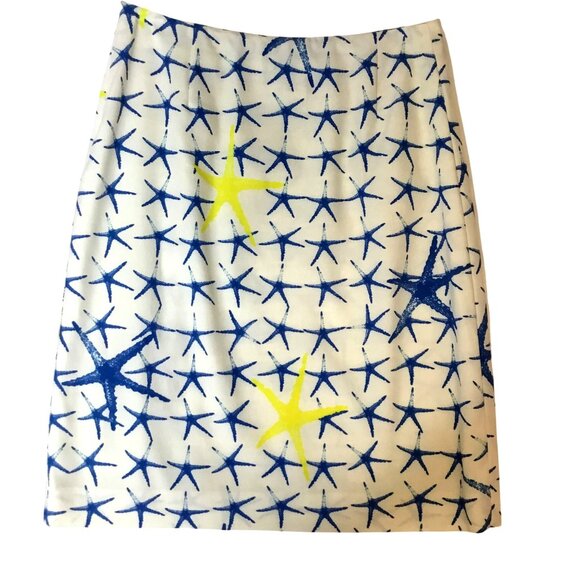 VTG VERSACE JEANS Couture RARE Starfish Print Skirt White Blue Yellow IT 44 30 - Picture 2 of 11